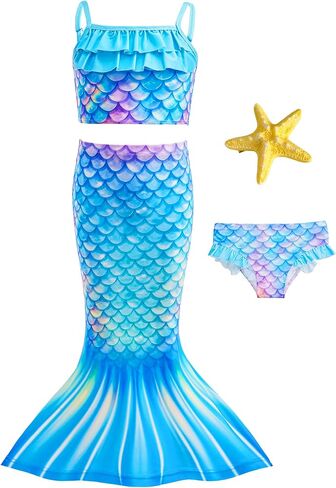 Little Girls 3pcs Mermaid Swimsuit Bathing Suits Bikini Set with Princess Skirt for Kids Toddler Swimwear in Kuwait