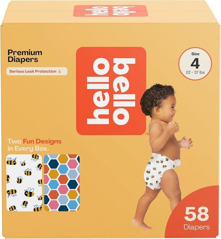 Hello Bello Premium Diapers Size 4, Busy Bees & Hive Five Designs, 58ct Club Box in Saudi Arabia