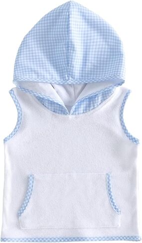 Toddler Baby Boys Girls Swim Cover Up Hooded Beach Towel Terry Cloth Poncho Sleeveless Plaid Vest with Pocket Clothes in Kuwait