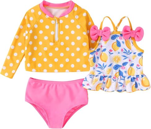 Happy Town Toddler Baby Girls Swimsuit UPF 50+ Sun Protection Long Sleeve Rash Guard Tankini Sets 3-Piece Bathing Suit 6M-4T in Saudi Arabia