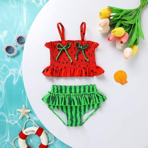YOUNGER TREE Toddler Swimsuit Girl Two Piece Bikini Set with Lined Bottoms and Adjustable Straps for Baby Bathing Suit in Saudi Arabia
