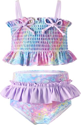 YOUNGER TREE Toddler Swimsuit Girl Two Piece Bikini Set with Lined Bottoms and Adjustable Straps for Baby Bathing Suit in Saudi Arabia