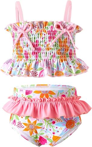YOUNGER TREE Toddler Swimsuit Girl Two Piece Bikini Set with Lined Bottoms and Adjustable Straps for Baby Bathing Suit in Saudi Arabia