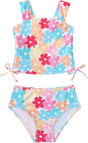 Saeaby Little Toddler Girls Tankini Swimsuit Girl 2 Piece Bathing Suit with Side Drawstrings Quick Dry Swimwear 3-8Y in Kuwait