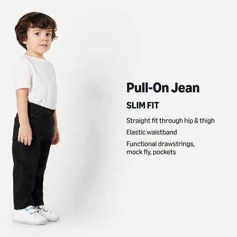 Amazon Essentials Unisex Babies' Soft Stretch Pull-On Jeans, Black Wash, 3T in Kuwait