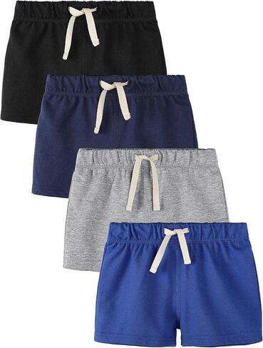 4 Pack Baby Boy Shorts Cotton Pull On Baby Shorts Infant Boy Clothes Summer Casual Elastic Waist with Drawstring in Kuwait