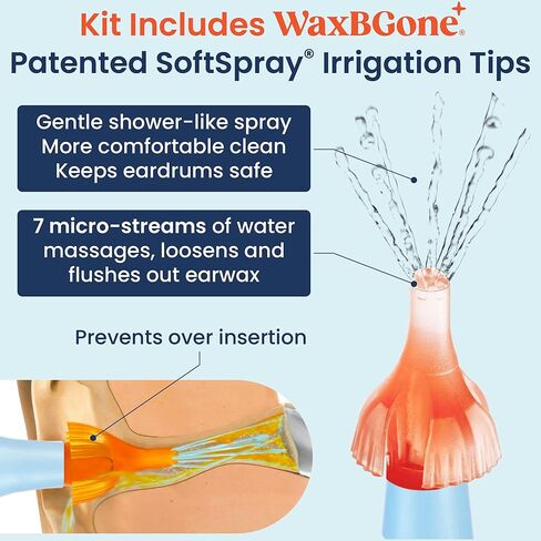 مجموعة إزالة شمع الأذن من WaxBgone مع قطرات وحقنة كبيرة لمصباح الأذن بوزن 2 أونصة - مجموعة تنظيف الأذن الآمنة والفعالة للبالغين والأطفال - تركيبة تليين الشمع تعمل على تخفيف شمع الأذن مع عمل رغوي لطيف - 0.5 أونصة. in Kuwait