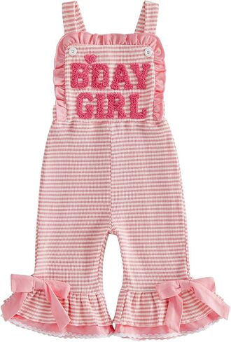 Toddler Kids Girl Birthday Outfit B-Day Party Overalls 1st 2nd 3rd 4th 5th BDay Romper Striped Bell Bottoms Jumpsuit in Kuwait
