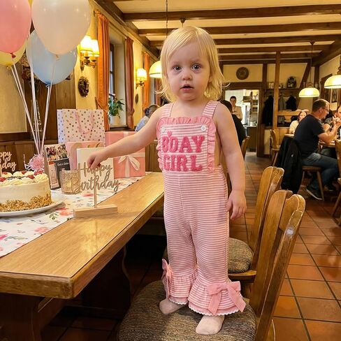 Toddler Kids Girl Birthday Outfit B-Day Party Overalls 1st 2nd 3rd 4th 5th BDay Romper Striped Bell Bottoms Jumpsuit in Kuwait