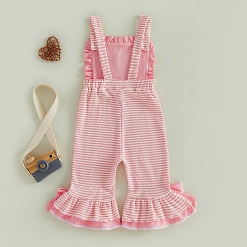 Toddler Kids Girl Birthday Outfit B-Day Party Overalls 1st 2nd 3rd 4th 5th BDay Romper Striped Bell Bottoms Jumpsuit in Kuwait