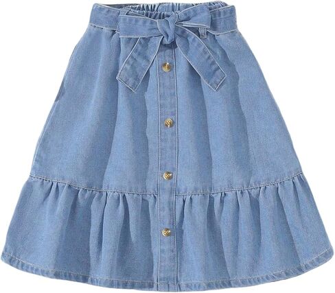 Floerns Toddler Girl's Button A Line Belted Denim Skirt Elastic Waist Midi Jean Skirts in Kuwait
