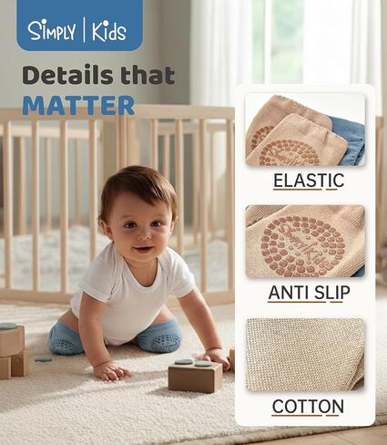 Simply Kids Baby Knee Pads for Crawling (5 Pairs) Stay-On Crawling Knee Pads for Infant 6-18 Months Rodilleras Para Bebe in Kuwait