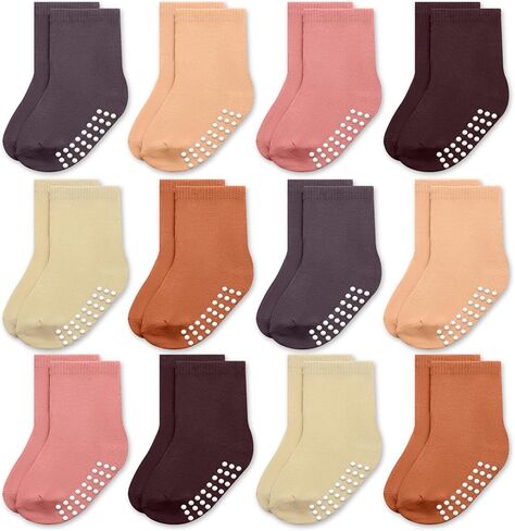 JAKIDAR 12 Pack Baby Toddler Socks Non Slip Grip Cotton Crew Socks for Boys Girls Infants Kids in Kuwait