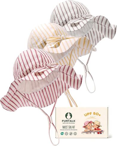 FURTALK 3 Pack Baby Sun Hat Toddler Beach Hat Girls UPF 50+ Wide Brim Infant Kids Summer Adjustable Sun Protection in Kuwait