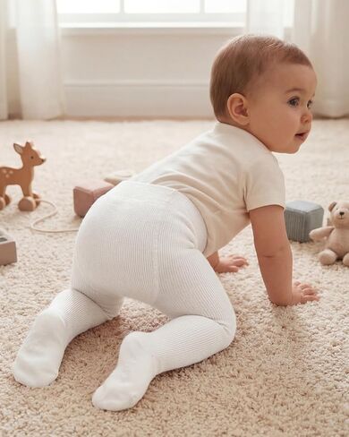 Century Star Baby Tights - Ribbed Cotton Toddler Leggings, Wide Waist & Diaper-Friendly Seamless Infant Stockings for 0-4T in Kuwait
