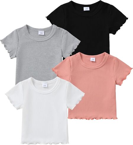 4-Pack Toddler Baby Girl Short Sleeve Tops Summer Colorful Basic Tee Casual T Shirt Pullover Sweatshirt in Kuwait