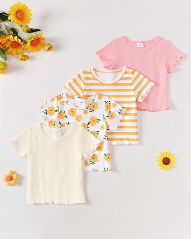 4-Pack Toddler Baby Girl Short Sleeve Tops Summer Colorful Basic Tee Casual T Shirt Pullover Sweatshirt in Kuwait