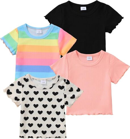 4-Pack Toddler Baby Girl Short Sleeve Tops Summer Colorful Basic Tee Casual T Shirt Pullover Sweatshirt in Kuwait