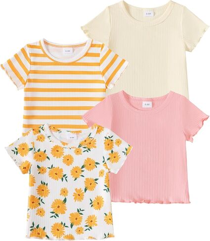 4-Pack Toddler Baby Girl Short Sleeve Tops Summer Colorful Basic Tee Casual T Shirt Pullover Sweatshirt in Kuwait