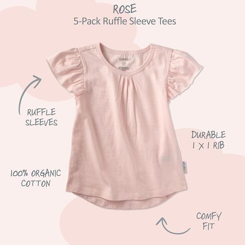 مجموعة تي شيرتات Butterblu Baby Girls' Rose مكونة من 5 تي شيرتات قصيرة الأكمام مكشكشة 100% من القطن العضوي للفتيات in Kuwait