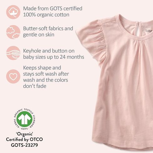 مجموعة تي شيرتات Butterblu Baby Girls' Rose مكونة من 5 تي شيرتات قصيرة الأكمام مكشكشة 100% من القطن العضوي للفتيات in Kuwait
