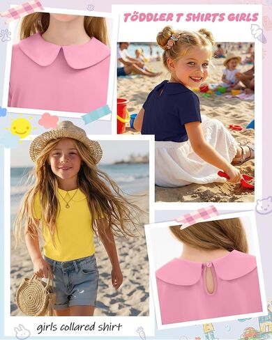 3 Pack Toddler Girls Shirts Kids Collared Blouse Baby Short Sleeve Tops Casual Summer School Uniform Tees 3t-12y in Saudi Arabia