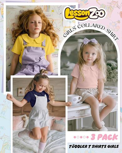 3 Pack Toddler Girls Shirts Kids Collared Blouse Baby Short Sleeve Tops Casual Summer School Uniform Tees 3t-12y in Saudi Arabia