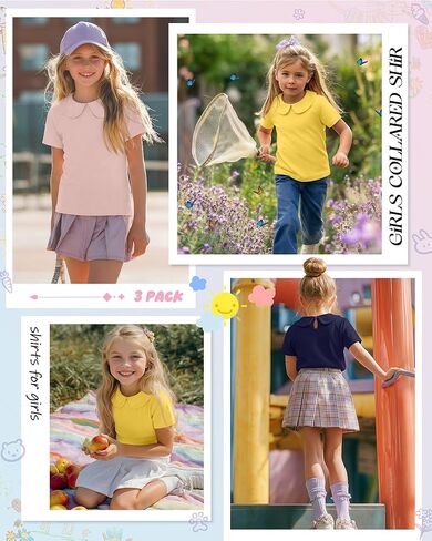 3 Pack Toddler Girls Shirts Kids Collared Blouse Baby Short Sleeve Tops Casual Summer School Uniform Tees 3t-12y in Saudi Arabia