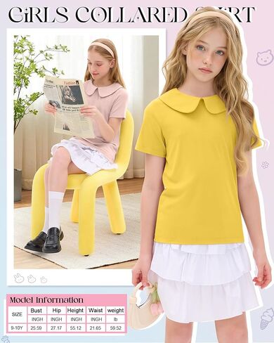 3 Pack Toddler Girls Shirts Kids Collared Blouse Baby Short Sleeve Tops Casual Summer School Uniform Tees 3t-12y in Saudi Arabia