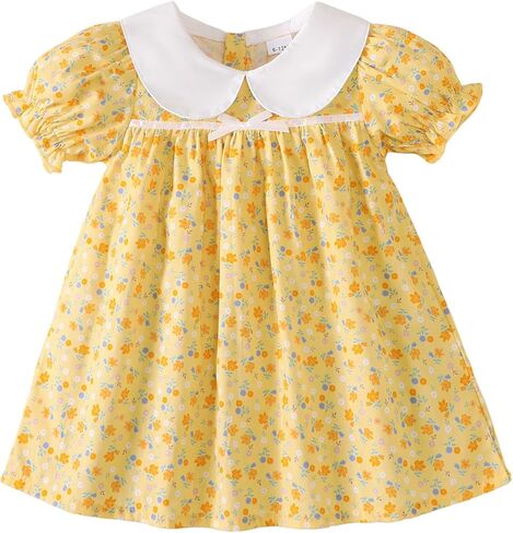 Kucnuzki Baby Girl Clothes Cute Spring Summer Sun Dresses Toddler Casual Puff Sleeve Floral Dress Girls Summer Outfits in Kuwait