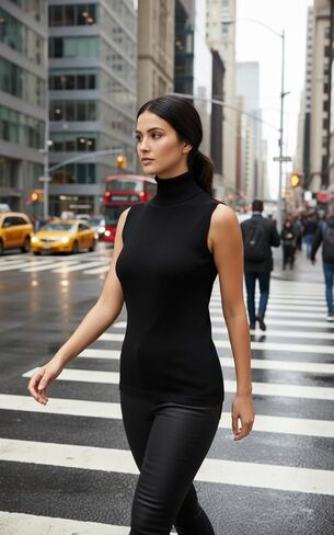 Women‘s Sleeveless Turtleneck Vest, Sleeveless Turtleneck Tops for Women, Rib-Knit Pullover Sweater Top, Soft Breathable in Kuwait