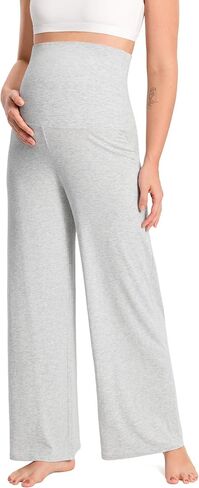 MOMANDA Wide Leg Maternity Lounge Pants Over The Belly Cozy Pregnancy Pants High Waisted Casual in Kuwait
