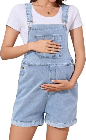 PACBREEZE Women's Maternity Shorts Jean Overalls for Women Stretchy Denim Bib Jumpsuits Summer Pregnancy Shorts in Saudi Arabia