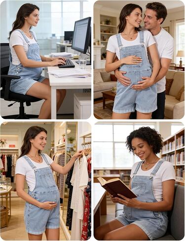 PACBREEZE Women's Maternity Shorts Jean Overalls for Women Stretchy Denim Bib Jumpsuits Summer Pregnancy Shorts in Saudi Arabia