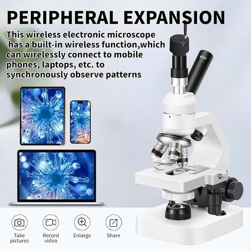 Microscope 40x-2000 مرة التكبير ، مصابيح LED العلوية والسفلية ، مرحلة الطبقة المزدوجة ، طلاب المدارس الأولية والثانوية ، المجهر المركب للأطفال (العدسة الإلكترونية WiFi) in Saudi Arabia