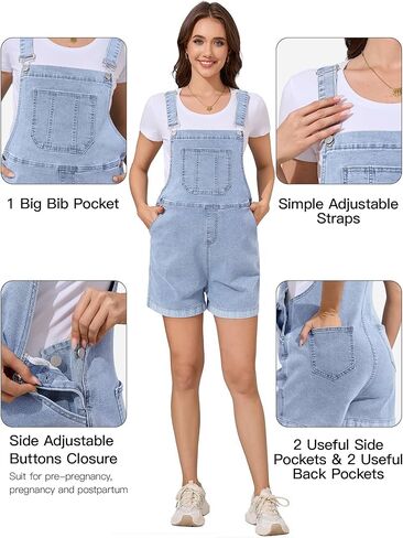 PACBREEZE Women's Maternity Shorts Jean Overalls for Women Stretchy Denim Bib Jumpsuits Summer Pregnancy Shorts in Saudi Arabia
