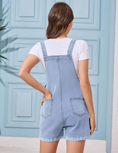 PACBREEZE Women's Maternity Shorts Jean Overalls for Women Stretchy Denim Bib Jumpsuits Summer Pregnancy Shorts in Saudi Arabia