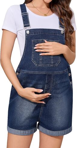 PACBREEZE Women's Maternity Shorts Jean Overalls for Women Stretchy Denim Bib Jumpsuits Summer Pregnancy Shorts in Saudi Arabia
