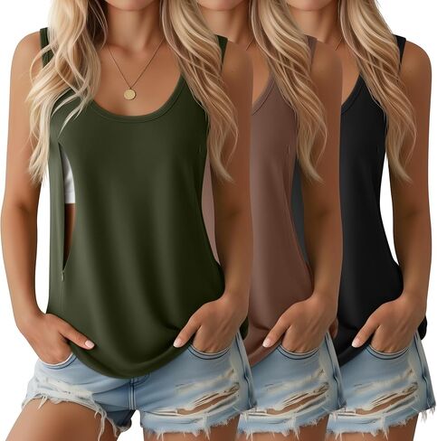 Ficerd 3 حزمة المرأة الأمومة التمريض تانك القمم الرضاعة الطبيعية سستة أكمام قمصان مريح الصيف ملابس الحمل in Kuwait