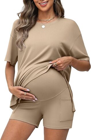 Charmo 2 Piece Short Sets for Women 2026 Summer Vacation Outfits Casual Maternity Lounge Set with Pockets in Kuwait