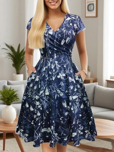Women's V-Neck Maternity Nursing Stretchy Casual Dresses Elegant Tea Dress C10296 in Kuwait