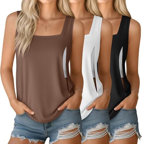 Oakgarden 3 Pack Women Maternity Nursing Tank Tops Breastfeeding Sleeveless Postpartum Shirts Pregnancy Tee Hidden Zippers in Kuwait