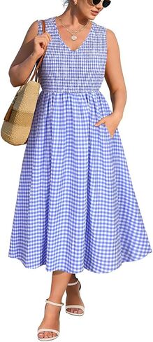 RITERA Plus Size Summer Dresses for Curvy Women Sleeveless V Neck Spring Wedding Guest Dress Maxi Smocked Casual Dress XL-5XL in Saudi Arabia