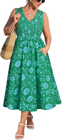 RITERA Plus Size Summer Dresses for Curvy Women Sleeveless V Neck Spring Wedding Guest Dress Maxi Smocked Casual Dress XL-5XL in Saudi Arabia