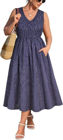 RITERA Plus Size Summer Dresses for Curvy Women Sleeveless V Neck Spring Wedding Guest Dress Maxi Smocked Casual Dress XL-5XL in Saudi Arabia