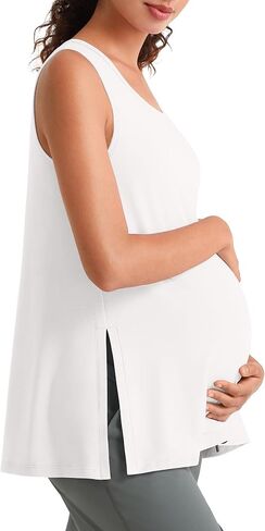 G4Free Lyocell Side Slits Maternity Tank Tops Crewneck Pregnancy Sleeveless Workout Shirts Loose Fit in Kuwait