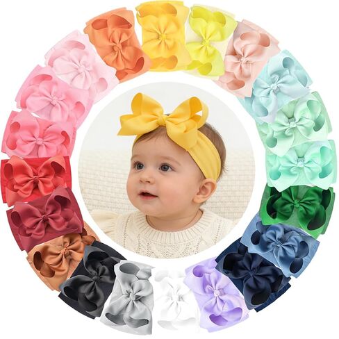 CÉLLOT 20 Colors Baby Bow Wide Turban Headbands Girls Big 6 inches Hair Bows Head Wraps Newborn Infants Toddlers Hairbands in Saudi Arabia