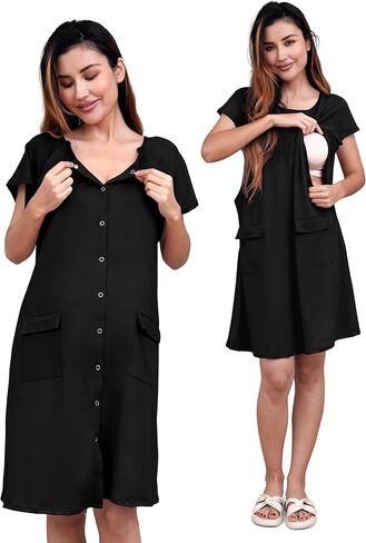 SUNNYBUY 2 PCS Maternity Set Labor Delivery Gown Matching Nursing Dress, Hospital Birth&Breastfeeding Outfits for Postpartum in Kuwait
