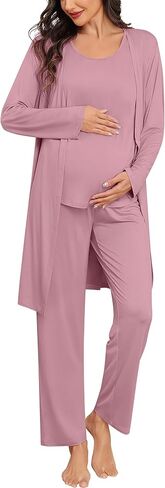 SWOMOG Women Maternity Nursing Robe Set 3 PCS Labor Delivery Breastfeeding Pajama Postpartum Pjs for Hospital Pregnancy in Saudi Arabia
