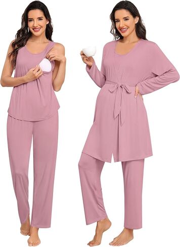 SWOMOG Women Maternity Nursing Robe Set 3 PCS Labor Delivery Breastfeeding Pajama Postpartum Pjs for Hospital Pregnancy in Saudi Arabia